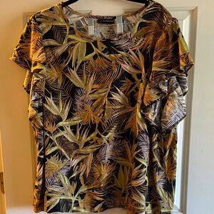 Rafaella Black and Gold Leaf Print Blouse